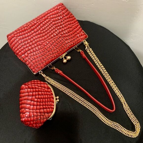 Handmade Genuine Embossed Leather Kisslock Wristlet/Crossbody & Coin Purse - Picture 8 of 16